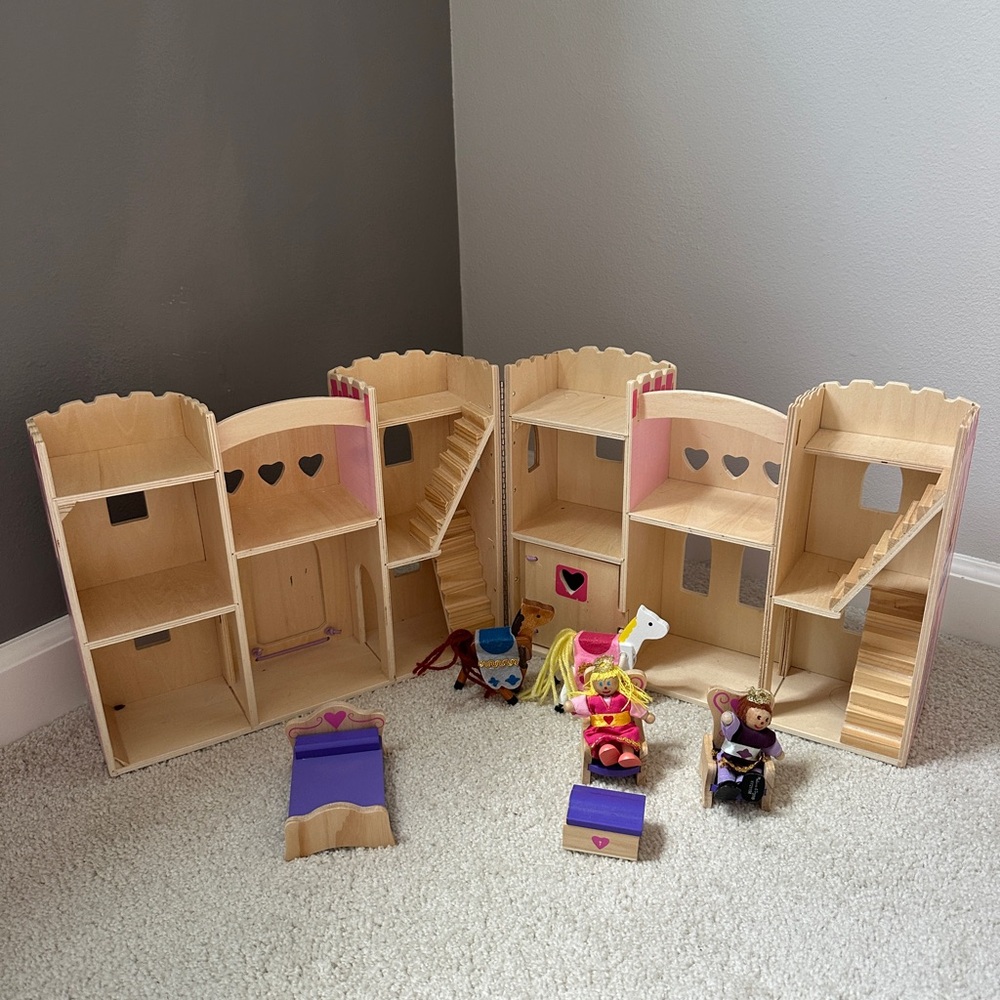 Melissa and Doug Fold and Go Princess Castle Wooden Dollhouse Playset